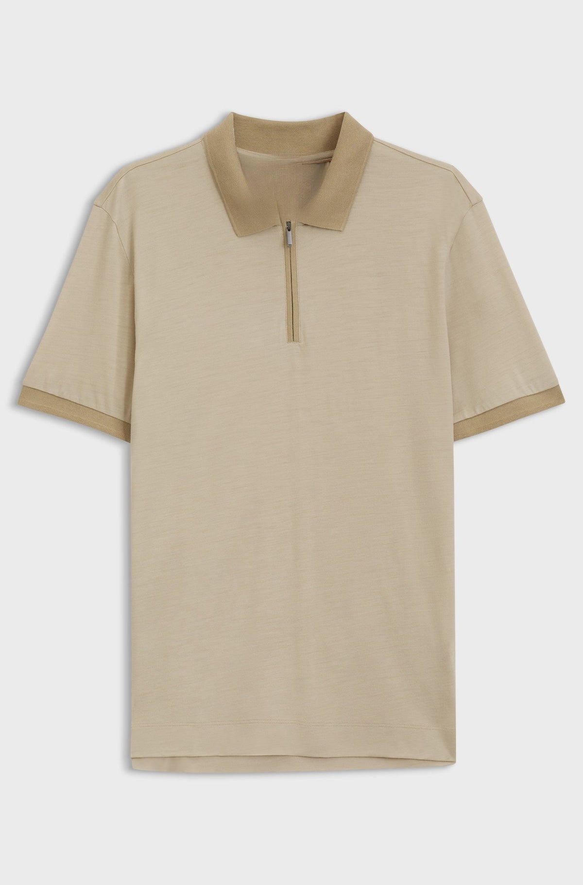 Regular-fit polo shirt in wool with zip placket - Light Beige