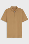 Regular-fit polo with zip closure - Beige