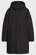 Long hooded down-filled coat with concealed closure - Black