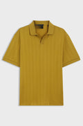 Cotton-jacquard polo shirt with Johnny collar - Gold
