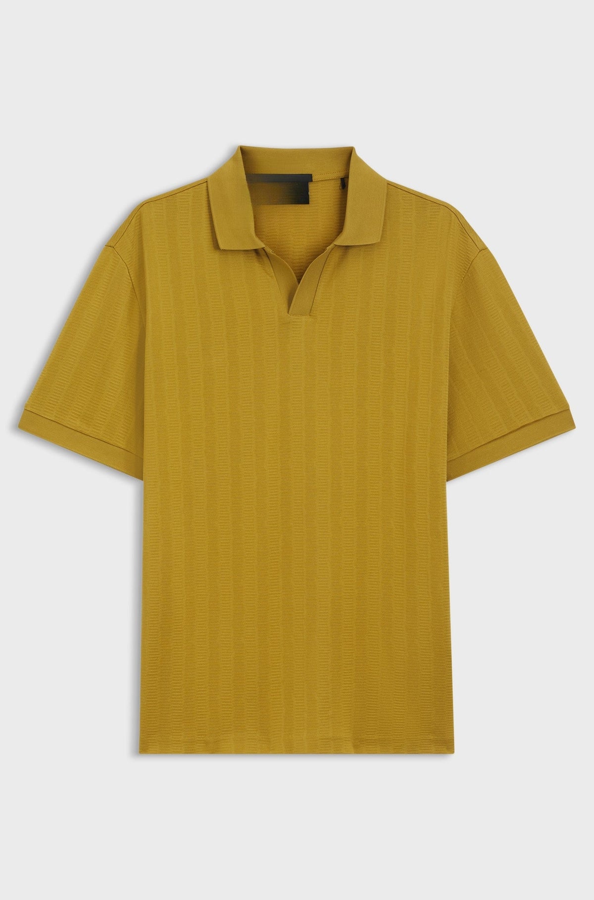 Cotton-jacquard polo shirt with Johnny collar - Gold