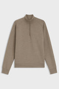 Quarter-zip stand-collar sweatshirt in stretch cotton - Light Brown