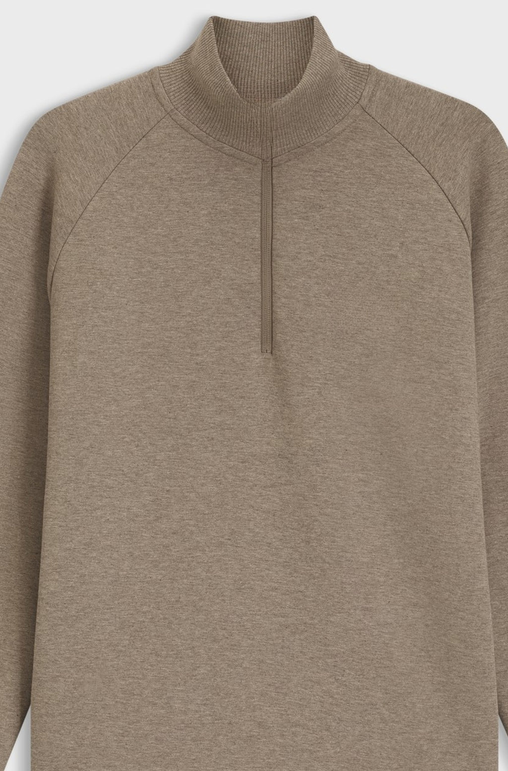 Quarter-zip stand-collar sweatshirt in stretch cotton - Light Brown