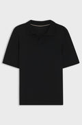 Merino-wool knit polo with Johnny collar - Black