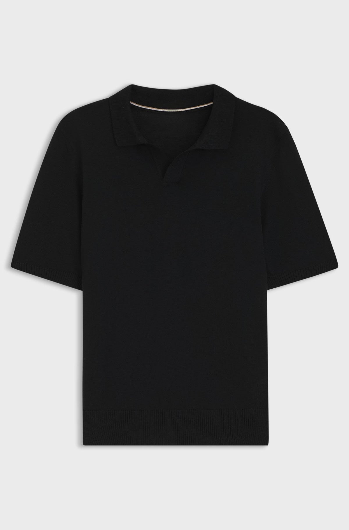 Merino-wool knit polo with Johnny collar - Black