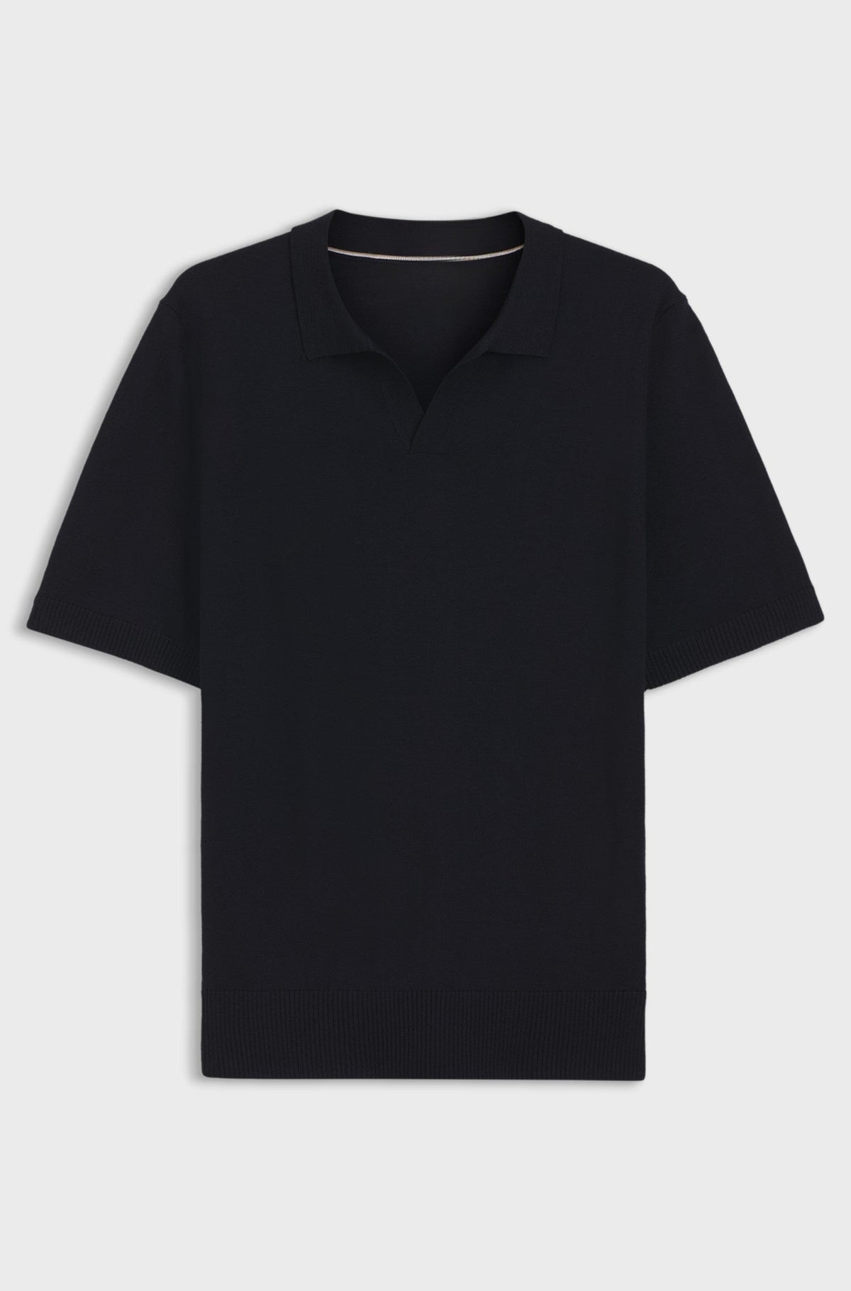 Merino-wool knit polo with Johnny collar - Dark Blue