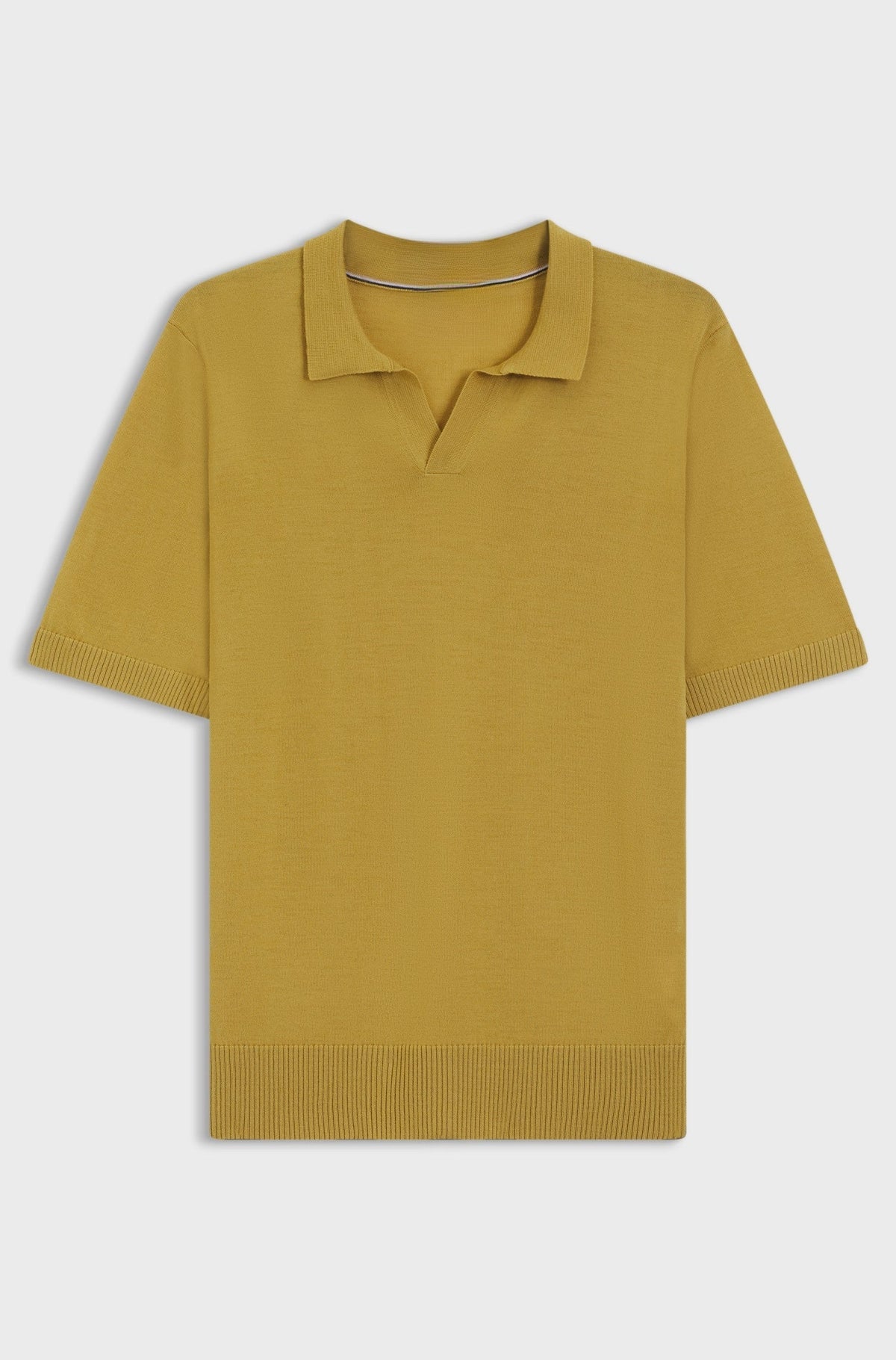 Merino-wool knit polo with Johnny collar - Gold