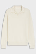 Knitted-cotton sweater with Johnny collar - Natural