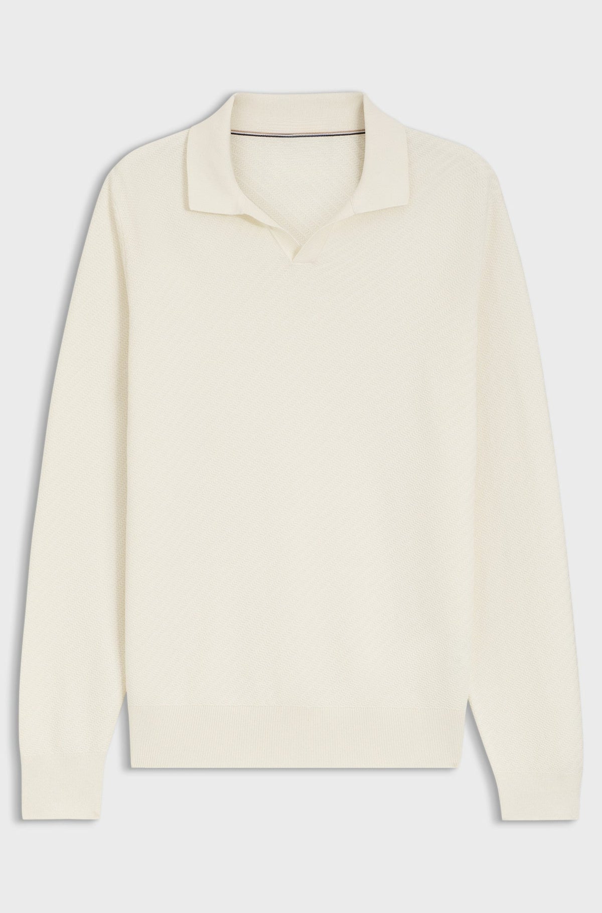 Knitted-cotton sweater with Johnny collar - Natural