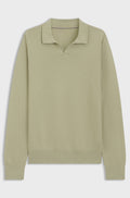Knitted-cotton sweater with Johnny collar - Khaki