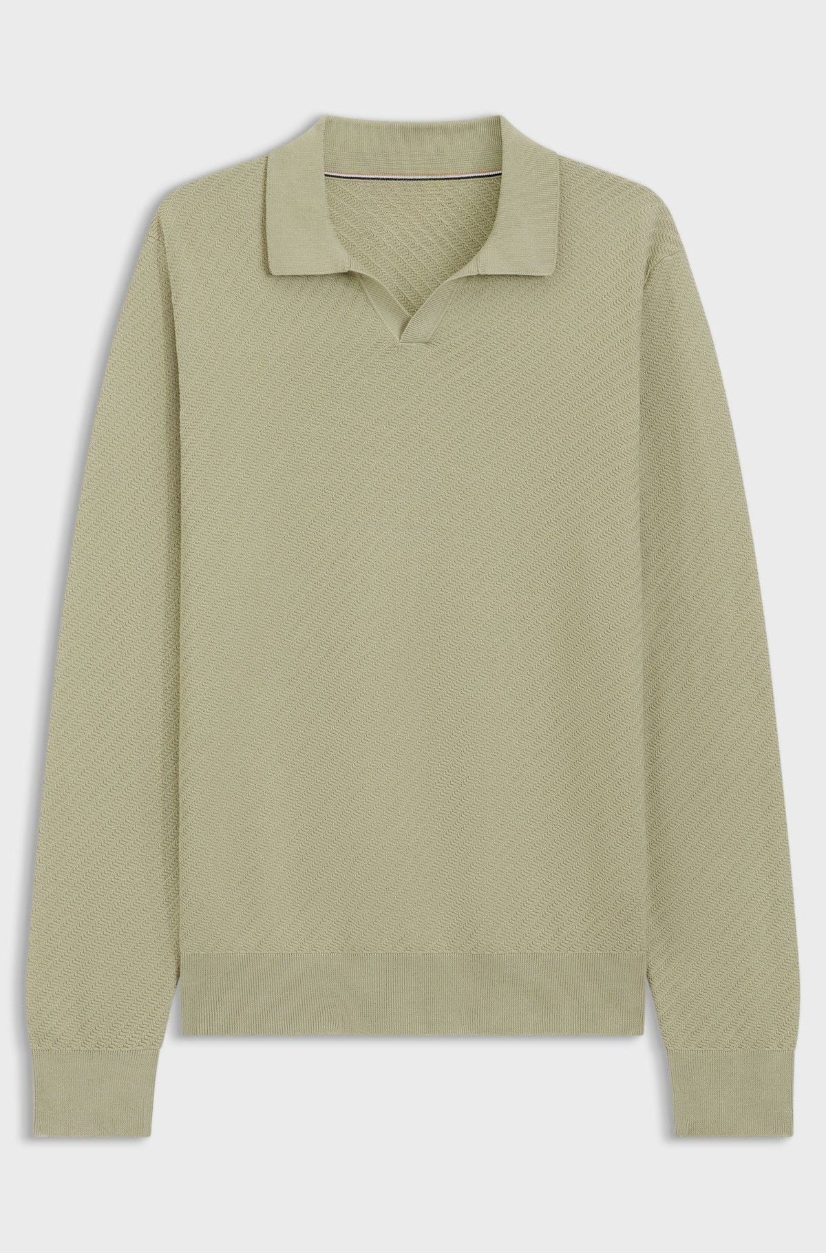 Knitted-cotton sweater with Johnny collar - Khaki