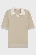 Johnny-collar knit polo in cotton and silk - Light Beige
