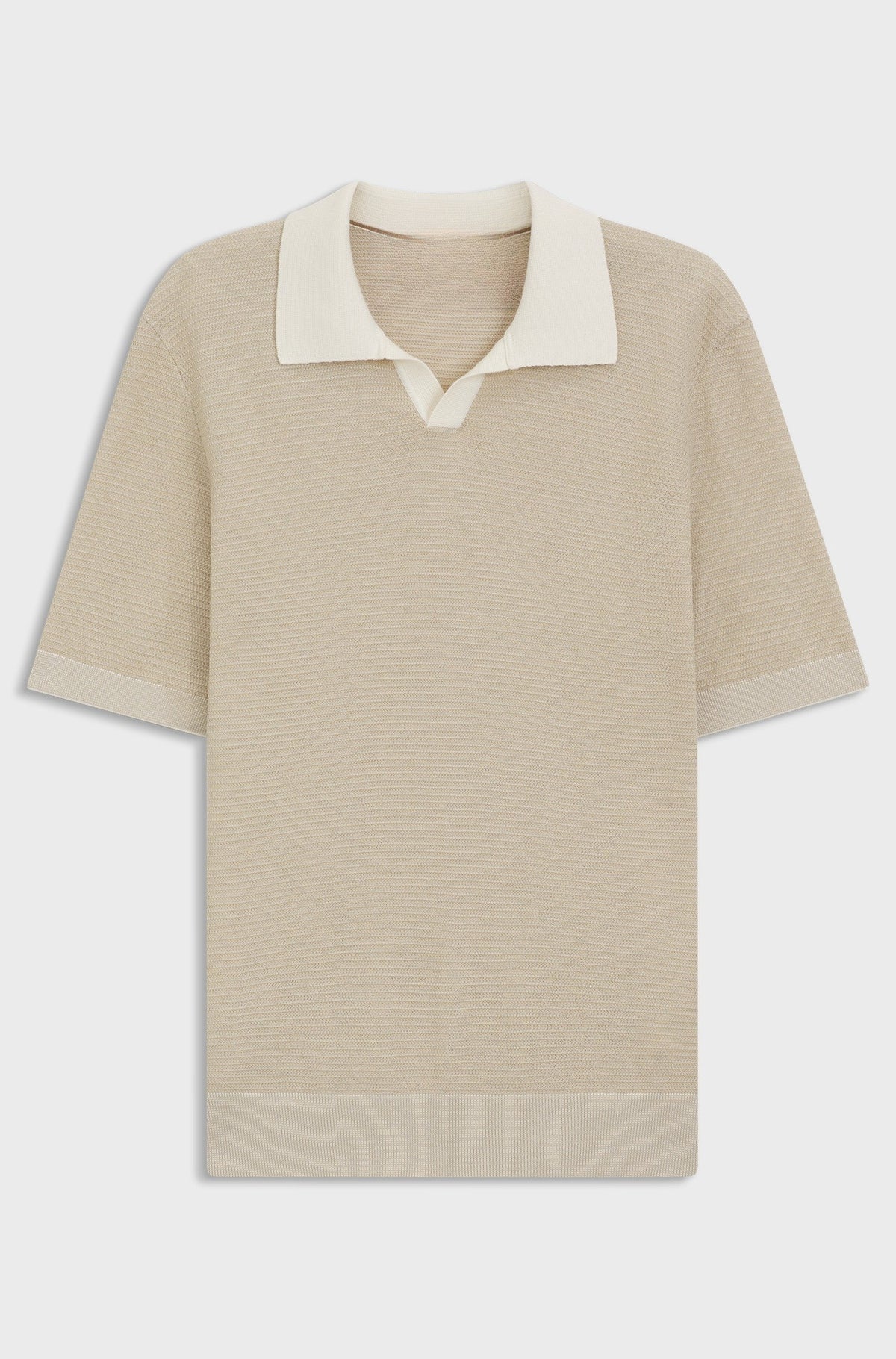 Johnny-collar knit polo in cotton and silk - Light Beige