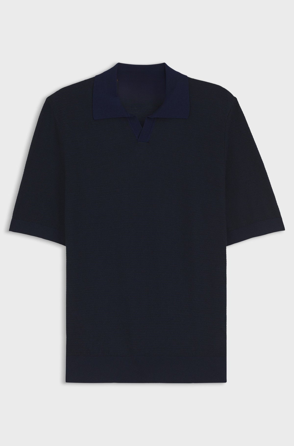 Johnny-collar knit polo in cotton and silk - Dark Blue