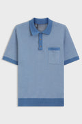 Cotton-silk knit polo with geometric pattern - Light Blue