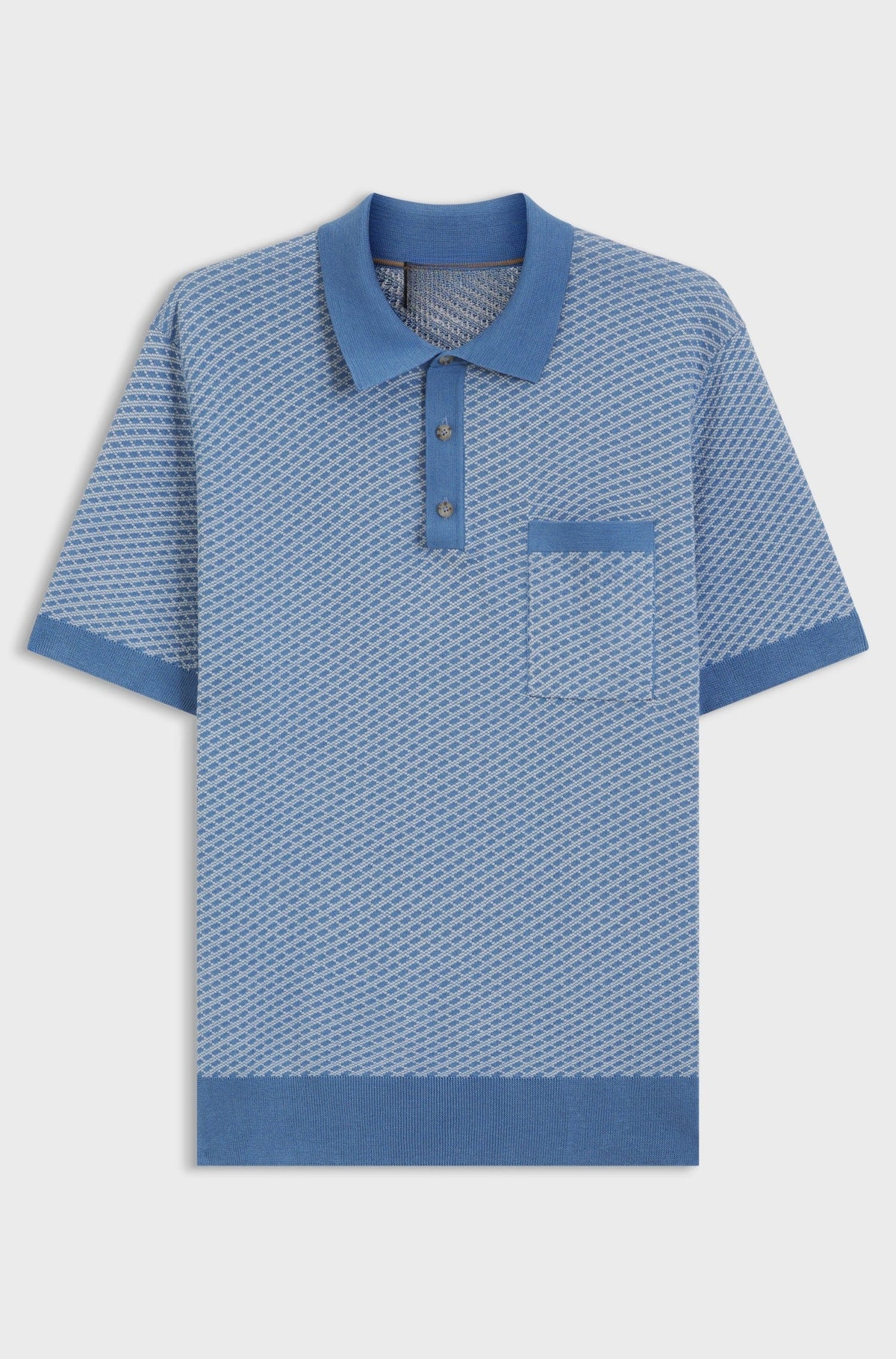 Cotton-silk knit polo with geometric pattern - Light Blue