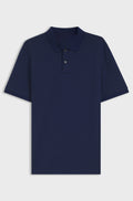 Regular-fit polo in cotton-silk jacquard - Dark Blue