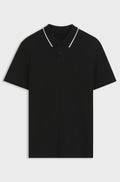 Cotton-piqué polo shirt with contrast collar stripe - Black