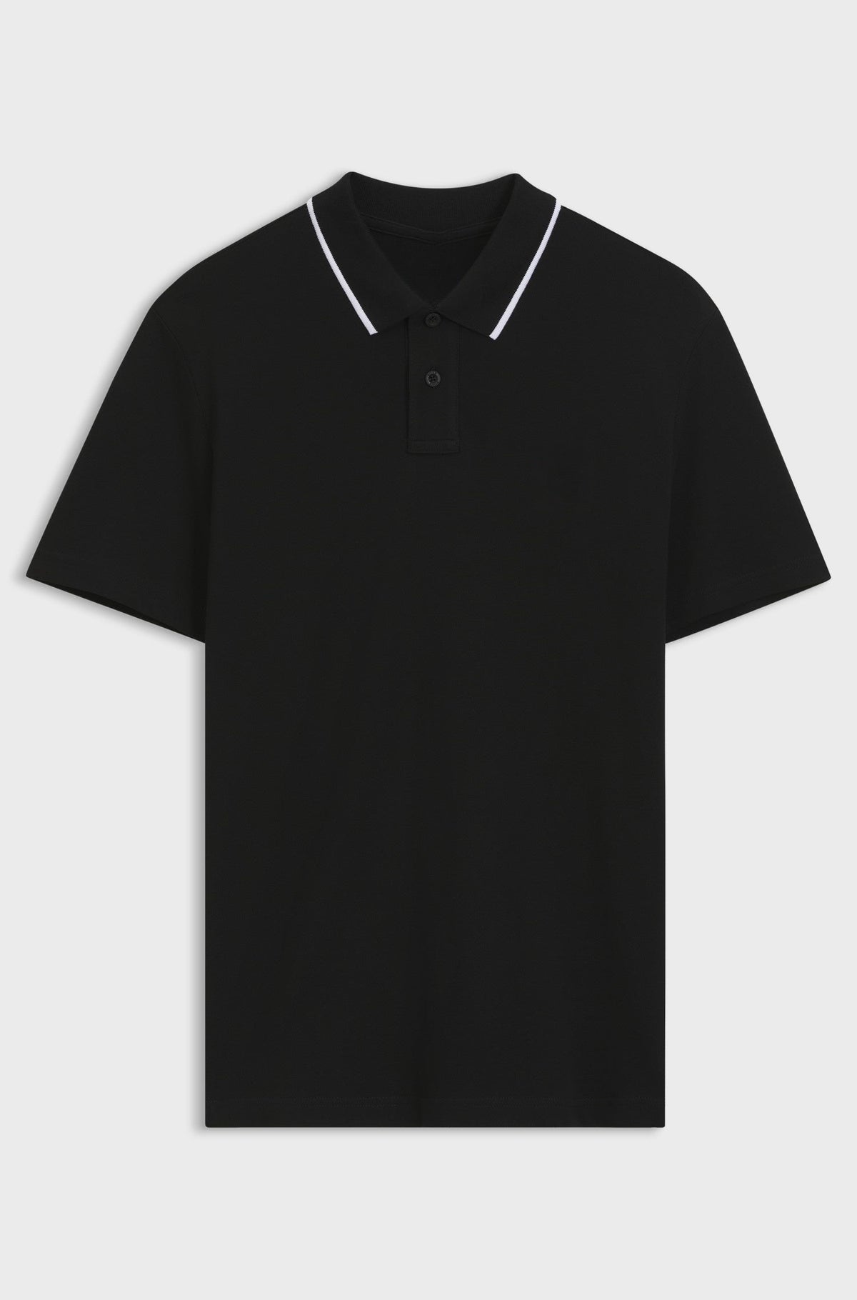 Cotton-piqué polo shirt with contrast collar stripe - Black