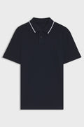 Cotton-piqué polo shirt with contrast collar stripe - Dark Blue
