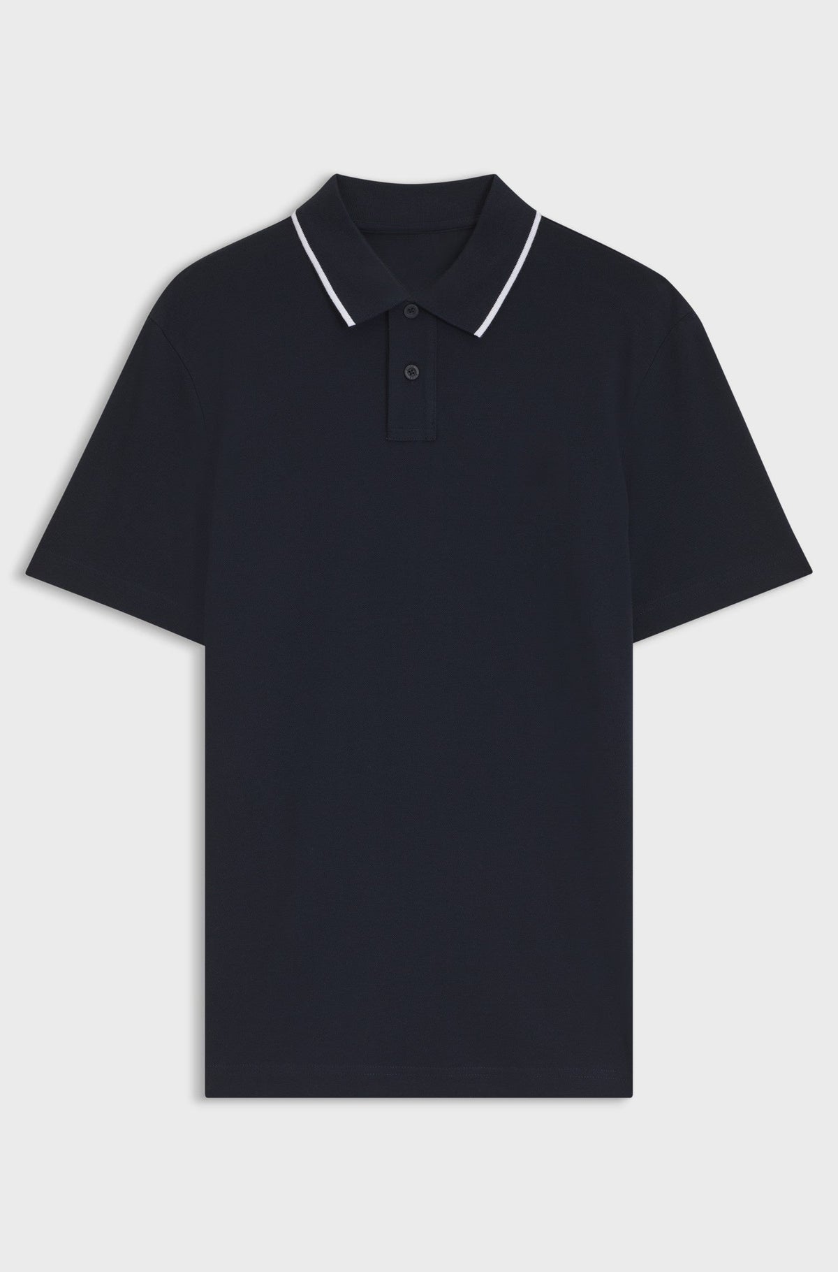 Cotton-piqué polo shirt with contrast collar stripe - Dark Blue