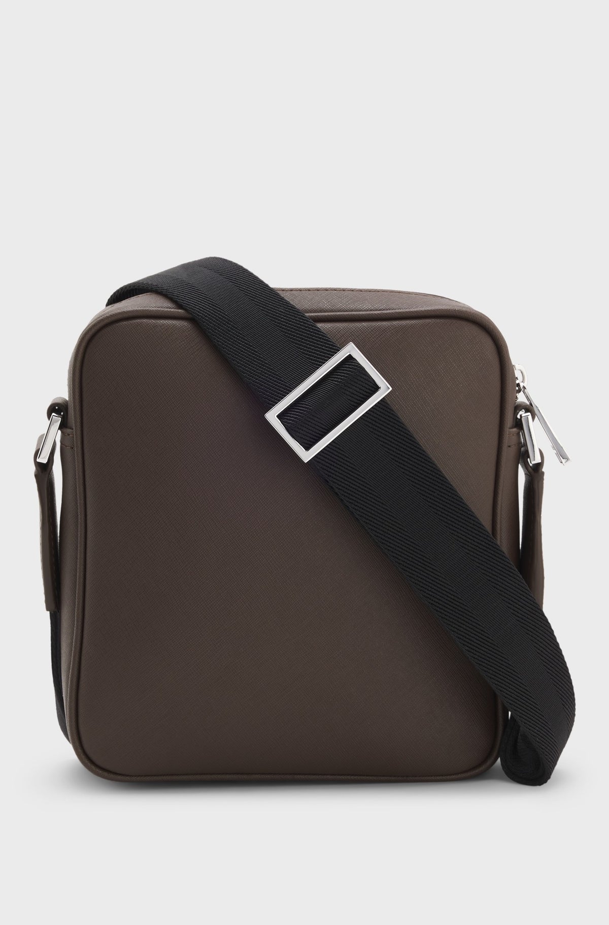 Compact zip-top reporter bag with silver-tone hardware - Dark Brown