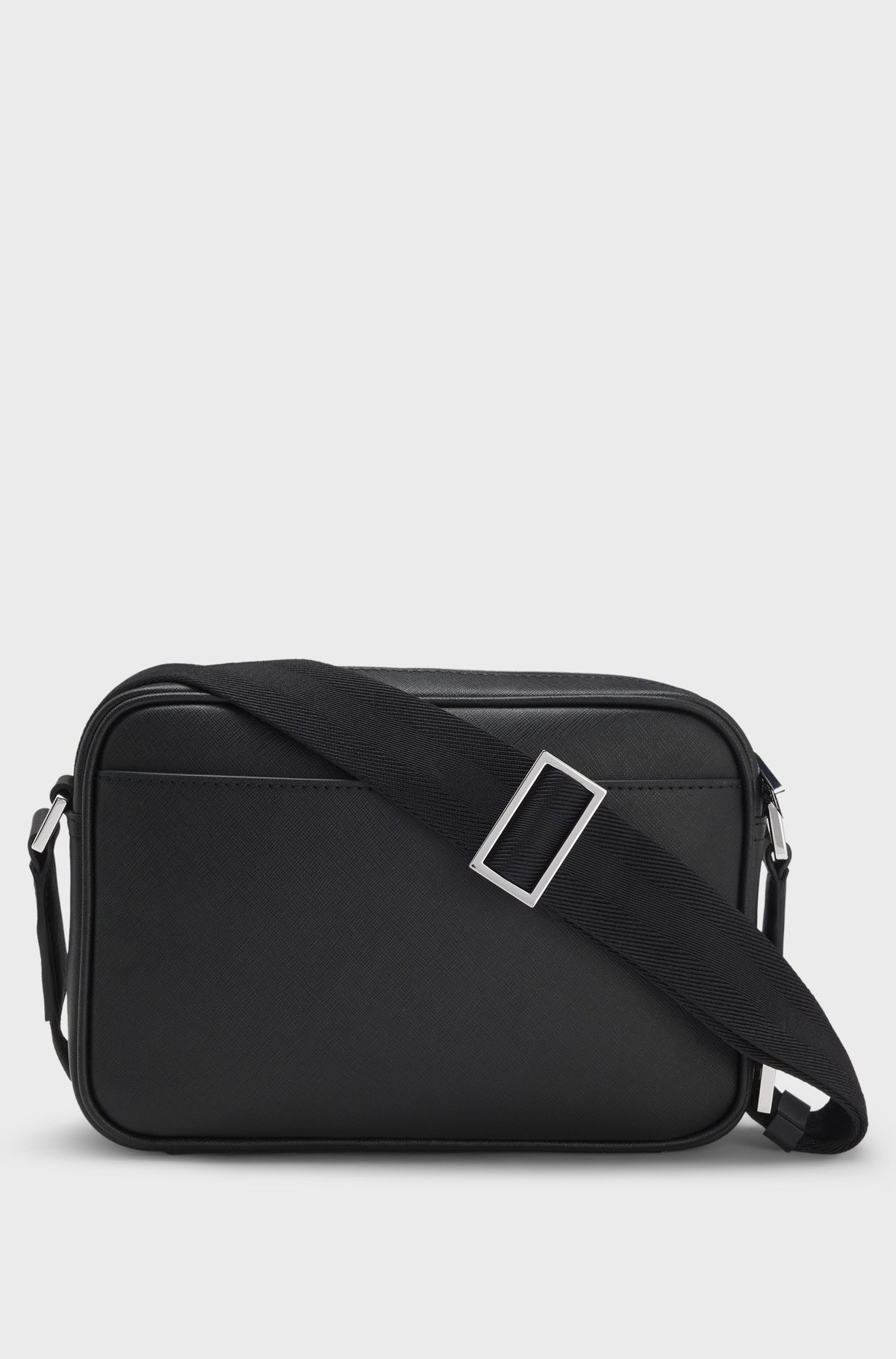 Compact zip crossbody bag with silver-tone trims - Black