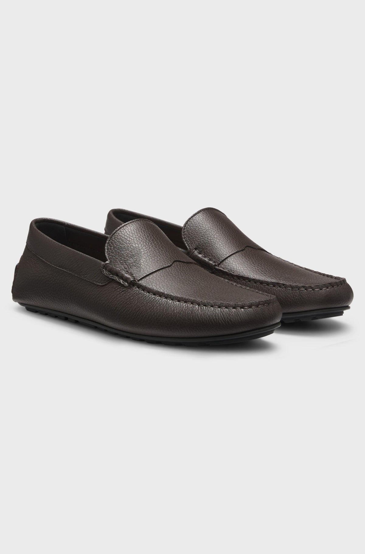 Tumbled-leather slip-on loafers with casual driver sole - Dark Brown
