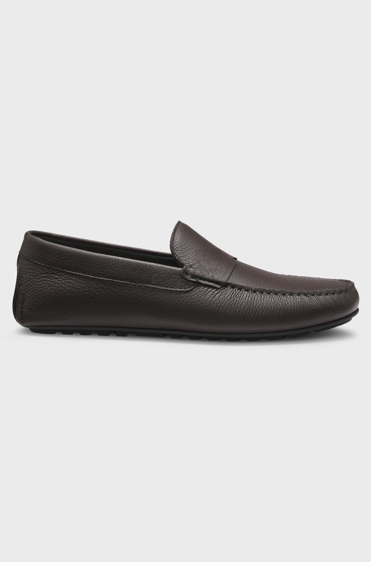 Tumbled-leather slip-on loafers with casual driver sole - Dark Brown