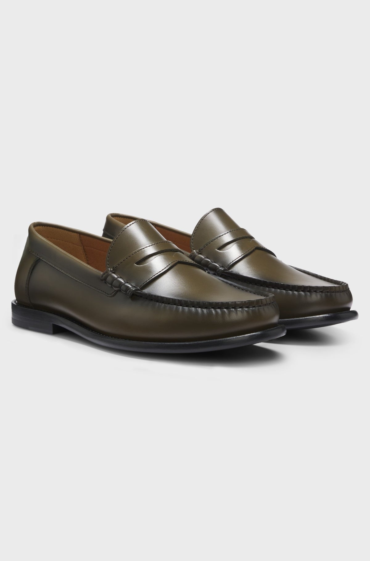 Brushed leather moccasins with penny strap - Dark Green