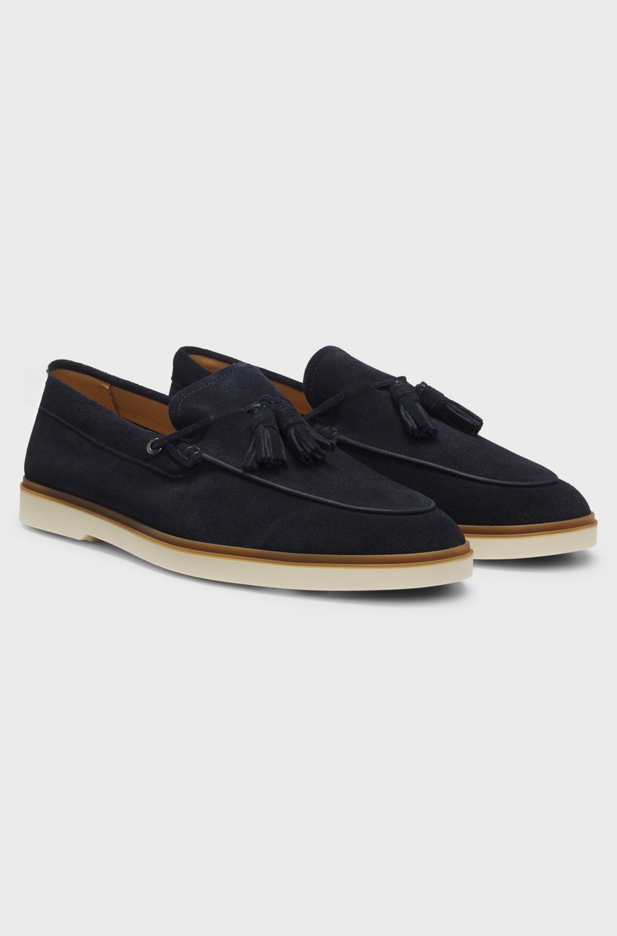 Fine suede tassel loafers with contrast sole - Dark Blue