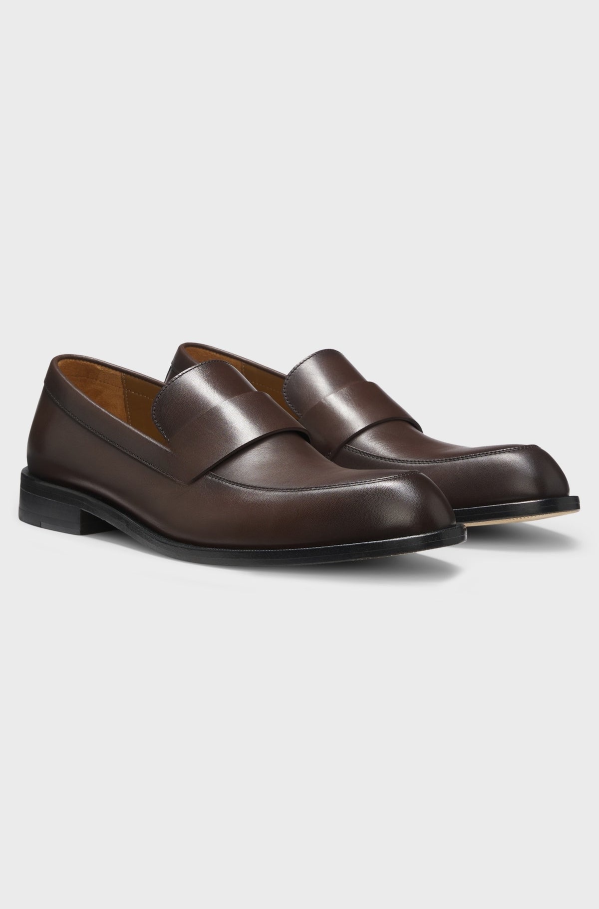Classic leather penny loafers on leather soles - Dark Brown