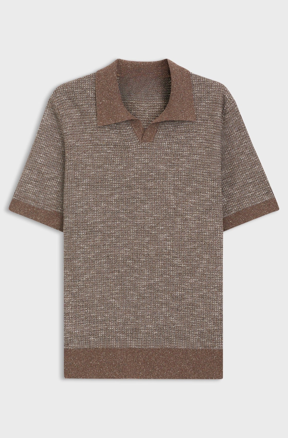 Johnny-collar polo sweater in wool, silk and cotton - Brown