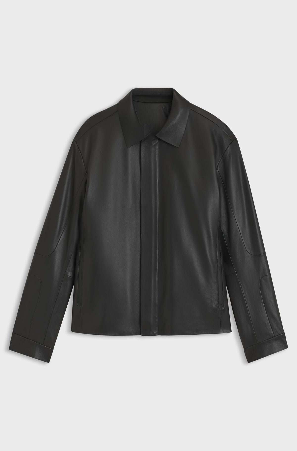 Men's leather jacket with hidden magnetic closure - Black