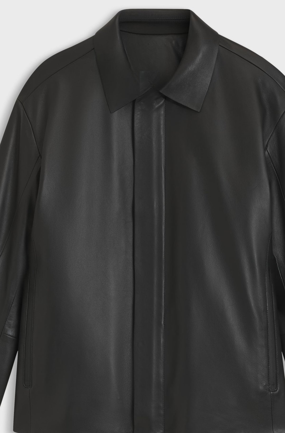 Men's leather jacket with hidden magnetic closure - Black