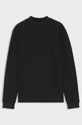 Fine-ribbed cotton top with mock neck and long sleeves - Black