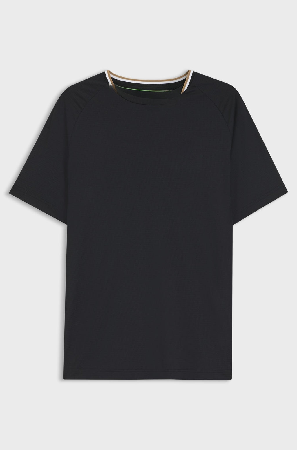Slim-fit moisture-wicking sports tee with striped collar - Black