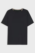 Slim-fit moisture-wicking sports tee with striped collar - Black