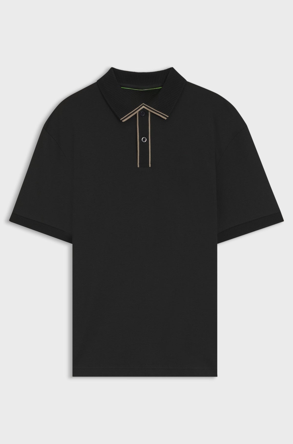 Striped-trim polo shirt in interlock cotton - Black