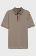 Striped-trim polo shirt in interlock cotton - Light Brown