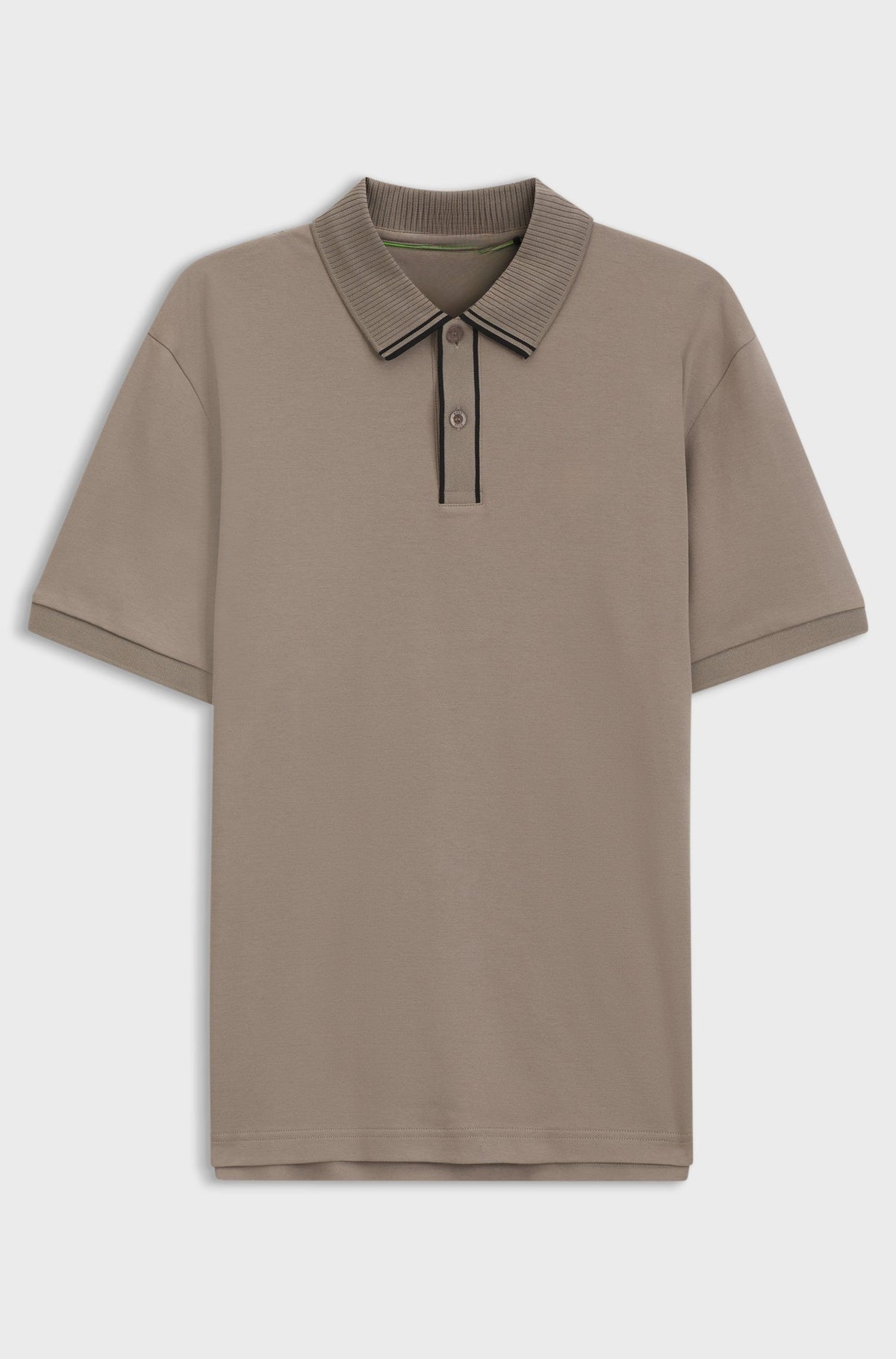 Striped-trim polo shirt in interlock cotton - Light Brown