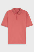 Striped-trim polo shirt in interlock cotton - Coral