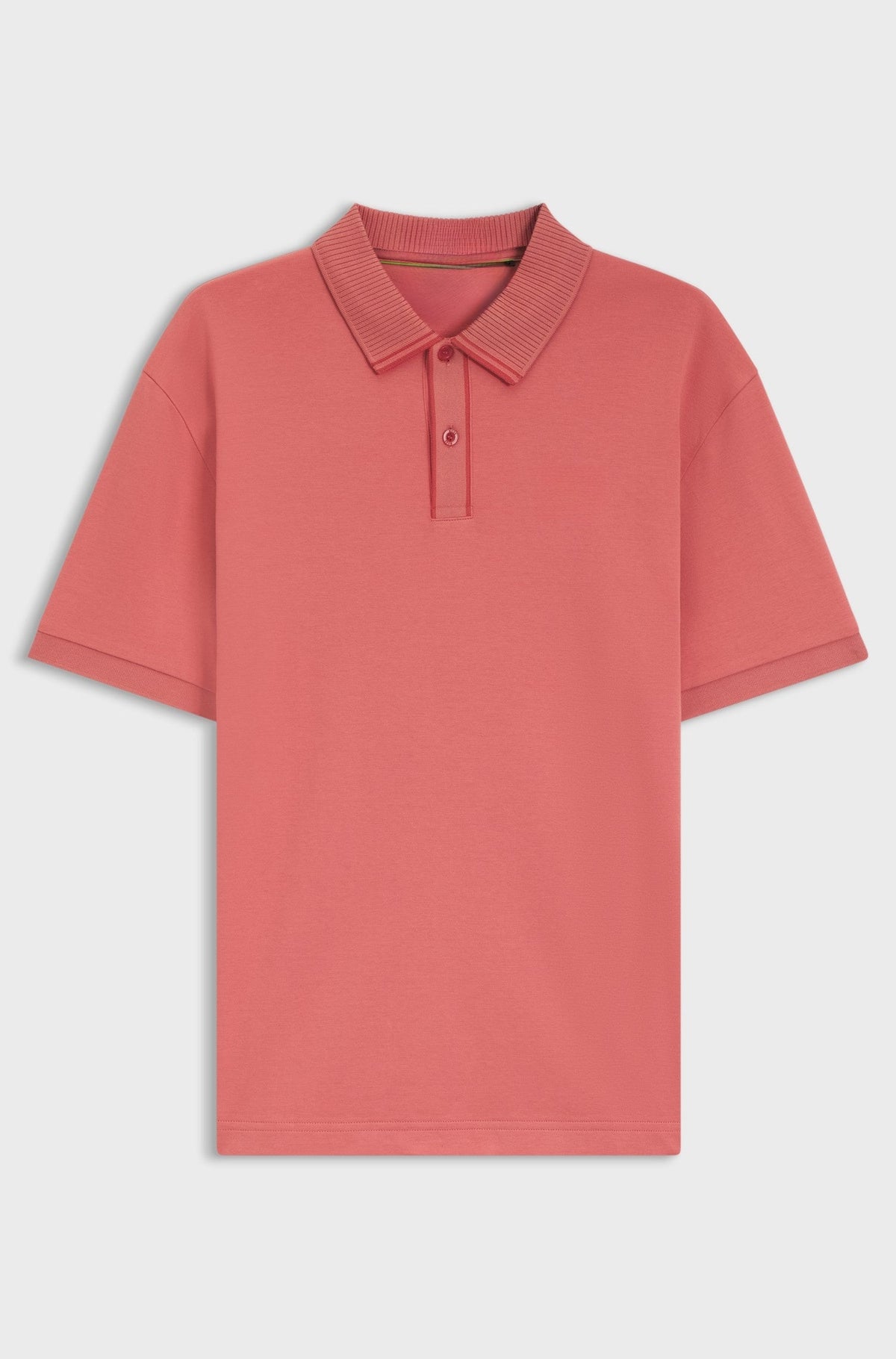 Striped-trim polo shirt in interlock cotton - Coral