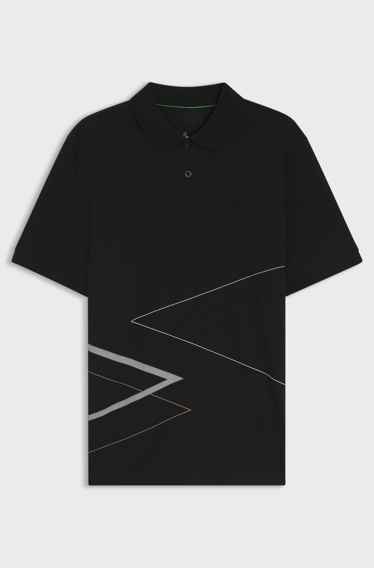 Pima-cotton polo shirt with placed print - Black