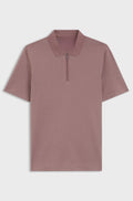 Zip-neck polo shirt in a cotton-silk blend - Light Red