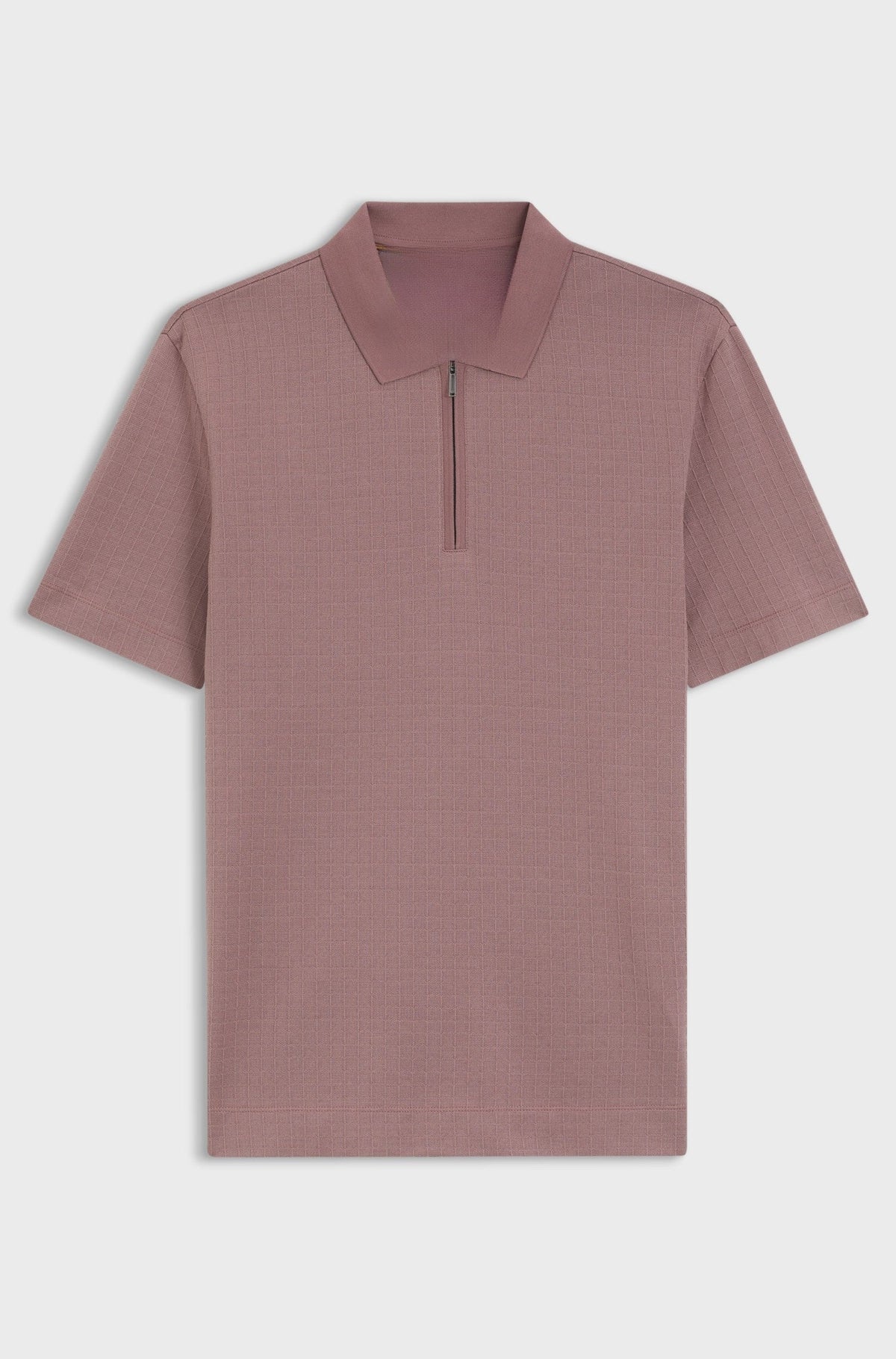 Zip-neck polo shirt in a cotton-silk blend - Light Red