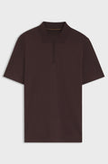 Zip-neck polo shirt in a cotton-silk blend - Light Brown