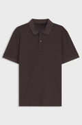 Knit polo shirt in two-tone cotton - Dark Brown