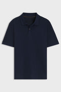 Knit polo shirt in two-tone cotton - Dark Blue