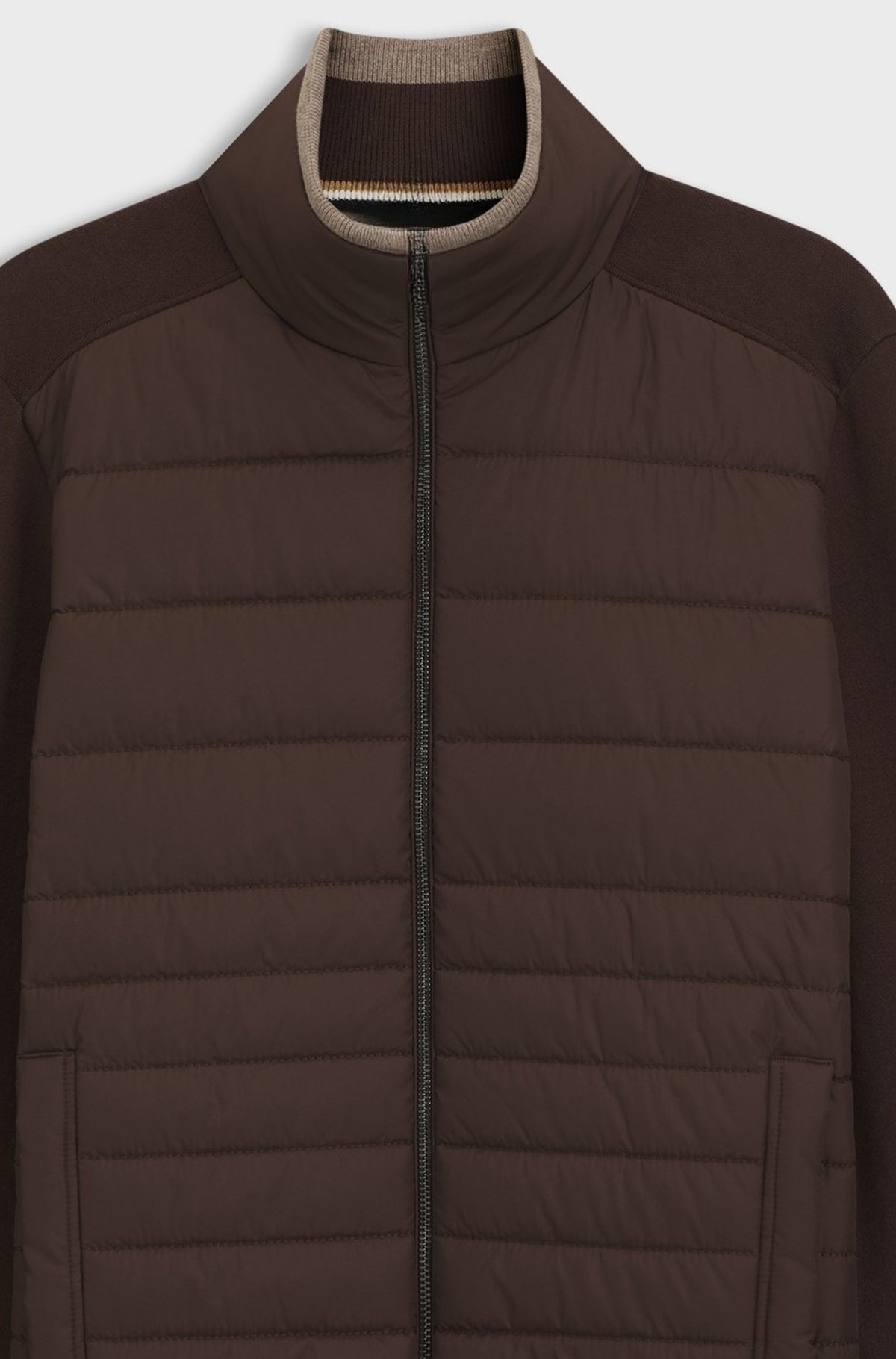 Knitted zip-up jacket with tonal padded front - Dark Brown